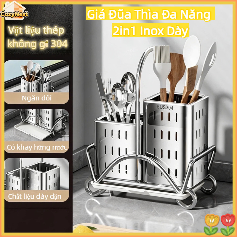 Giá Đũa Thìa Đa Năng 2in1 Inox Dày |Khay Đựng Đồ Dùng Ăn Uống Gọn Nhẹ |Chống Rỉ,Tiết Kiệm Diện Tích