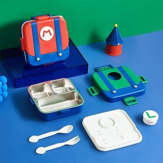 Hộp cơm trưa cách nhiệt bằng thép không gỉ Super Mario cấp thực phẩm 304 Thiết bị ngoại vi hoạt hình có ngăn nắp Hộp cơm trưa di động