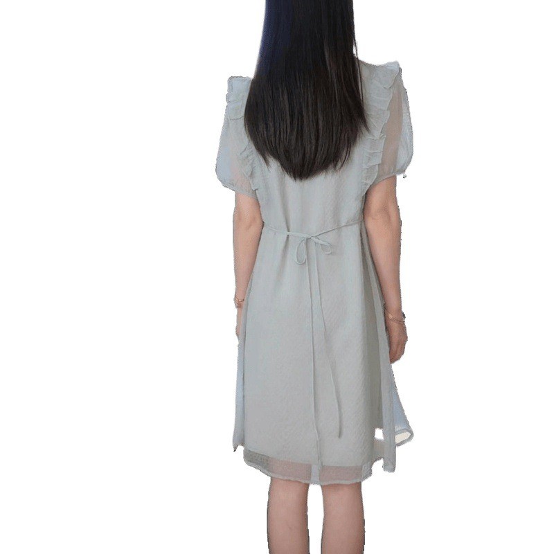 Váy hoa kiểu Pháp dành cho nữ, váy mới tay phồng, ôm eo tôn dáng.