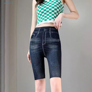 Quần short denim giả jean nữ, co giãn, thoáng khí, dây thắt lưng, thoải mái cho đi xe đạp, chạy bộ
