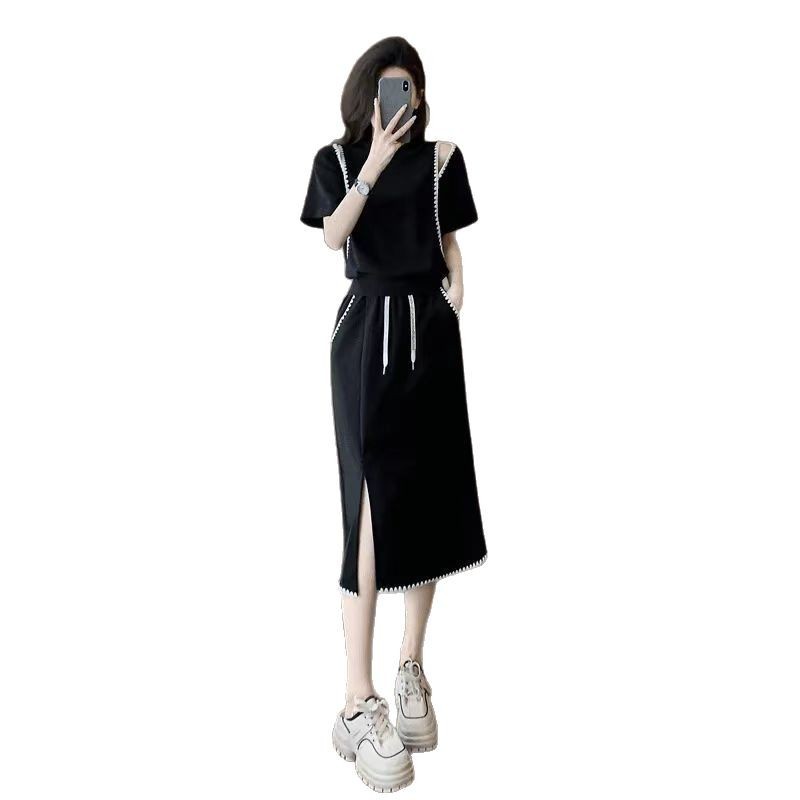 Bộ đồ thời trang kiểu Pháp dành cho nữ, áo ngắn tay và chân váy hai mảnh thanh lịch mùa hè