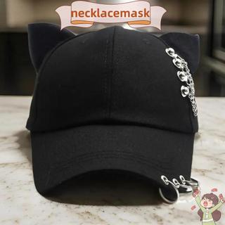CLKLACEMASK Mũ Bóng Chày, Kim Loại Quyến Rũ Có Thể Điều Chỉnh Mũ Cắm Trại, Thời Trang Mèo Thiết Kế Tai Tiểu Văn Hóa Đen Cha Mẹ Trẻ Em Mũ Unisex