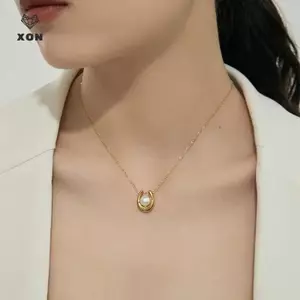Mặt dây chuyền và bông tai hình chữ U từ thép không gỉ và ngọc trai, phù hợp cho cô dâu