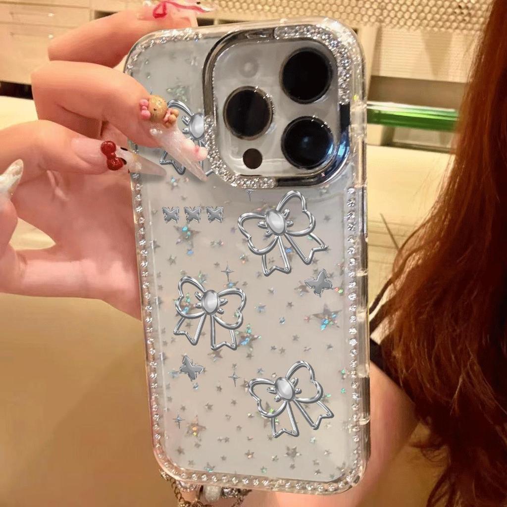 Hoa ren bạc phù hợp với 16 vỏ điện thoại iPhone 17  kim cương sao vỏ 14/13/11 Pro