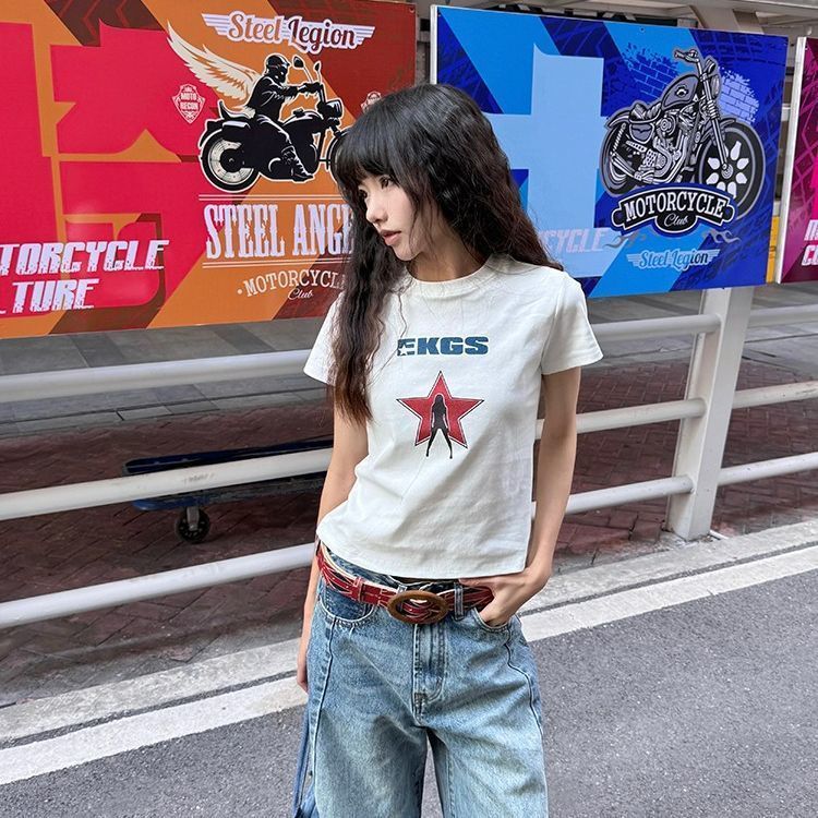 Áo thun ngắn tay đeo vai kiểu Mỹ, form slim-fit, thời trang mùa hè
