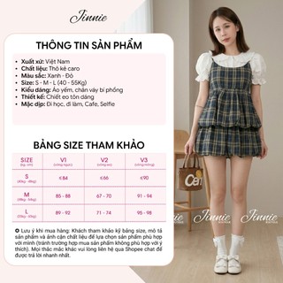 Set Bộ Nữ Áo Yếm Kẻ Caro Mix Chân Váy Bí Phồng Tiểu Thư Thanh Lịch Style Ulzzang Hàn Quốc