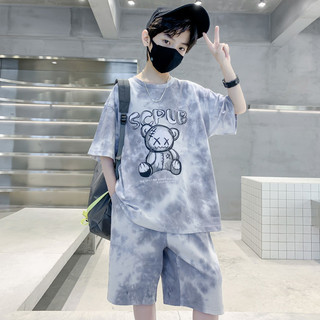 Bộ đồ bé trai mùa hè - áo thun loang in hình phối quần short phong cách cá tính năng động