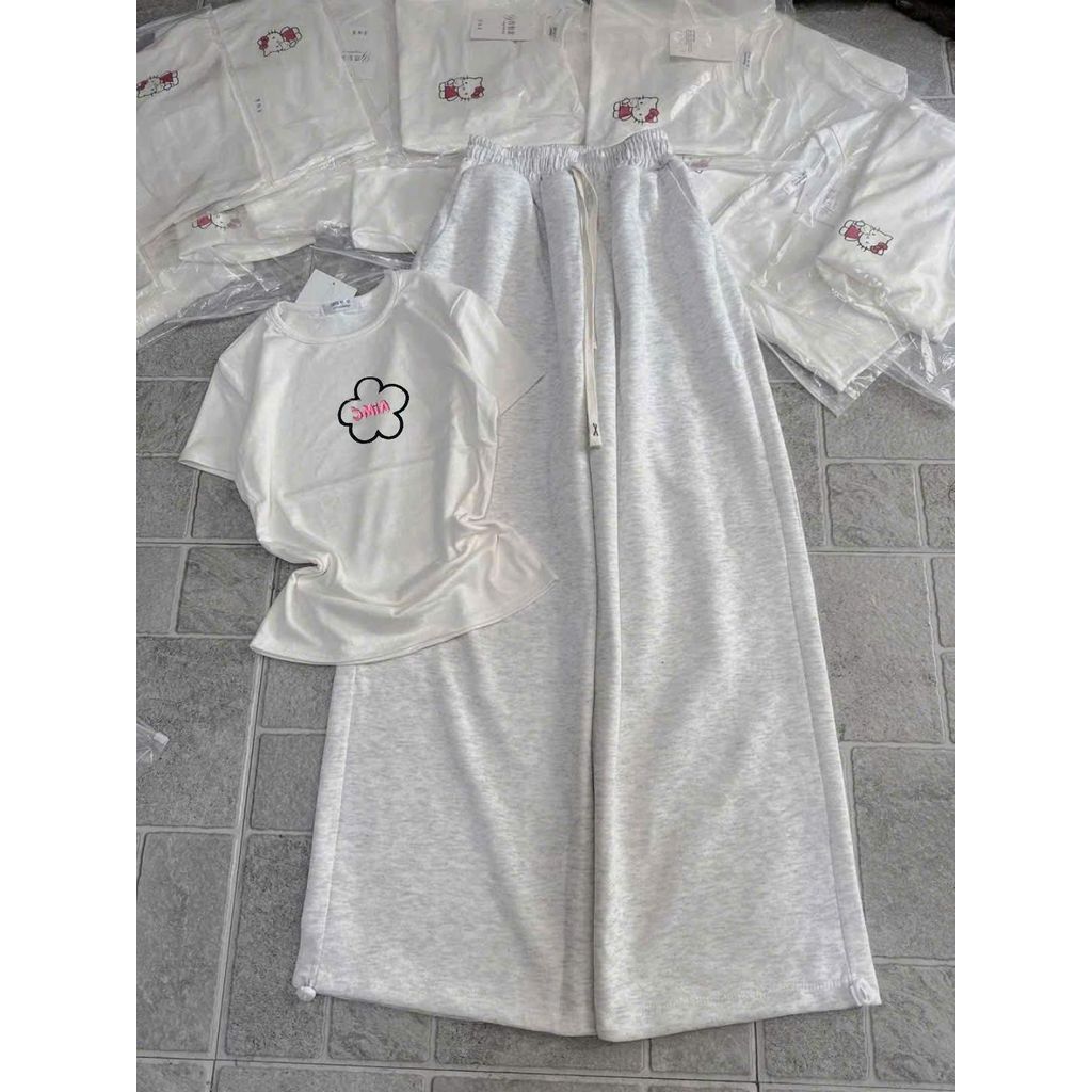 sét bộ quần dài da cá xám tiêu +mix áo Croptop in ng ực Phong cách đa dạng -chang3158