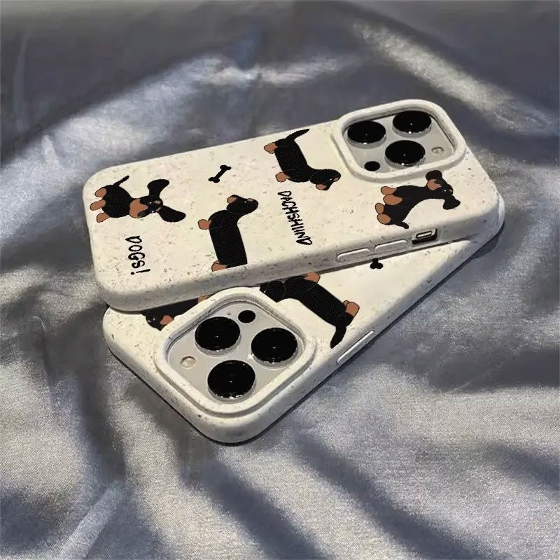 Ốp Chó Dachshund Hoạt Hình Phân Hủy Cho iPhone 11-17