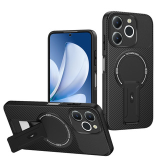 Dành Cho Realme Note 70 / 70T / Narzo 80 4G Ốp điện thoại Sợi Carbon Kết Cấu Từ Tính Cứng Có Chân Đế Mềm TPU Cạnh Chống Sốc Mỏng