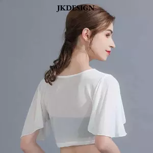 Áo thun lưới JKDESIGN tay ngắn màu trắng đen, thiết kế choàng xuyên thấu - Quần áo nữ