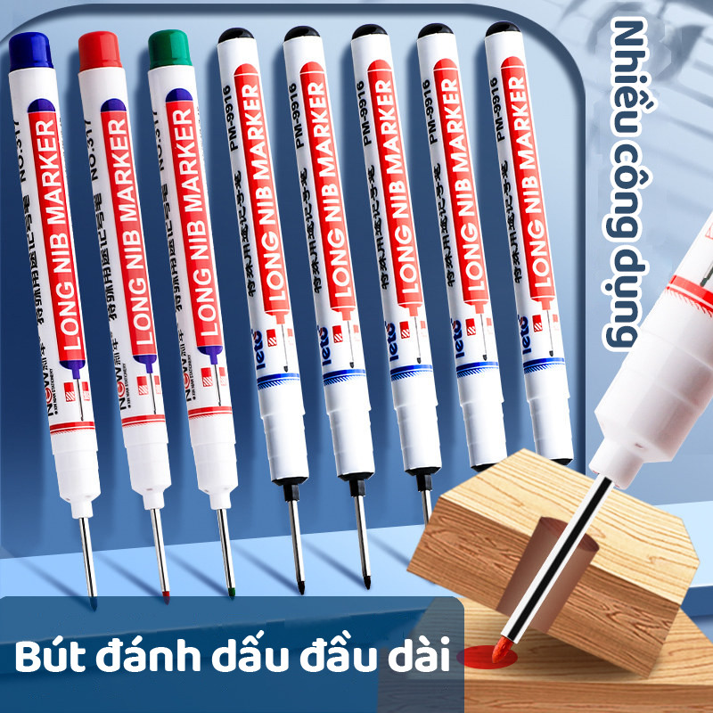 Bút đánh dấu lỗ sâu 20mm đầu ngòi dài bền chắc, dụng cụ thợ mộc đa năng, 3 màu mực đen đỏ xanh