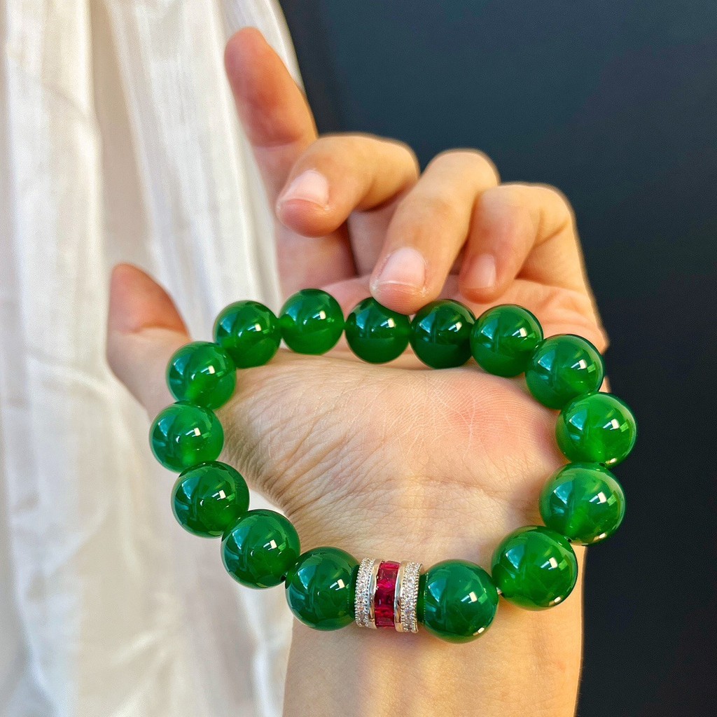 Vòng tay mã não Chalcedony màu xanh lá cây, phong cách hiện đại