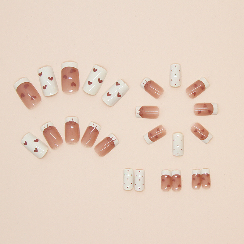Sweet Pink Heart Nail Art Thời trang dễ thương Nhãn dán móng tay ngắn có thể tháo rời cho bé gái