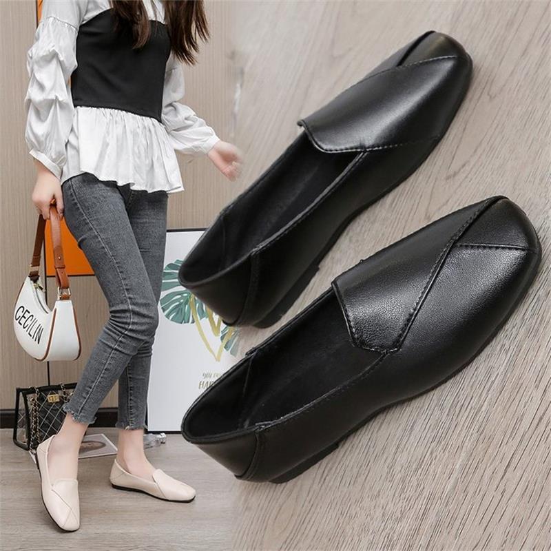 Retro Lười Một Chân Vuông Ngón Chân Nữ Mùa Xuân Hợp Thời Trang Đế Bằng Phù Hợp Với Giày Làm Việc SXHG
