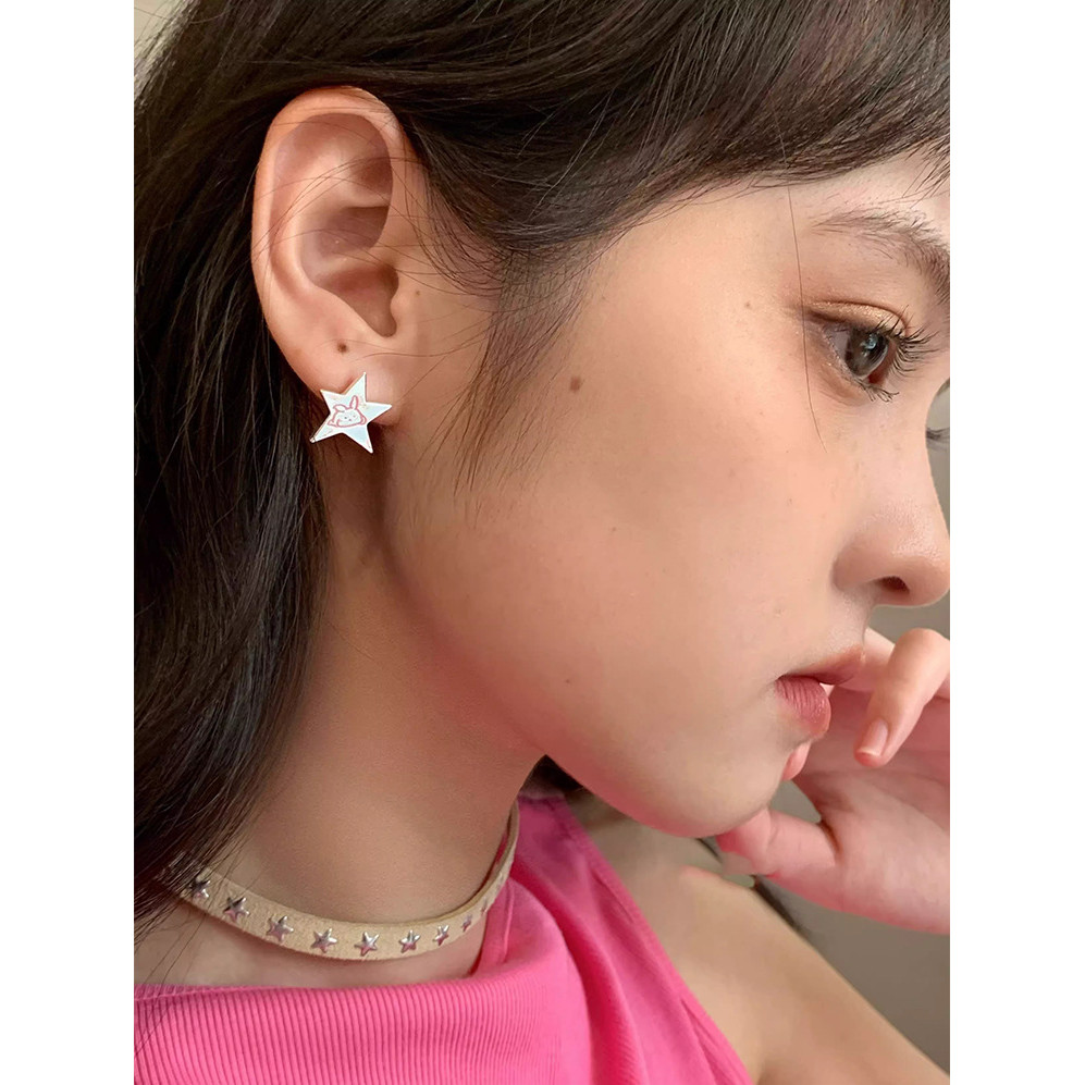 Bông tai hình thỏ ngôi sao hồng bạc S925