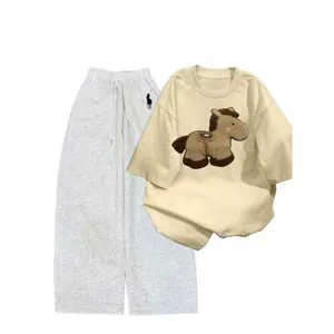 Sét đồ da cá in NGỰA xám dài dày dặn+ kết hợp áo phông oversized hình CON LỪA-quanaaounisex94