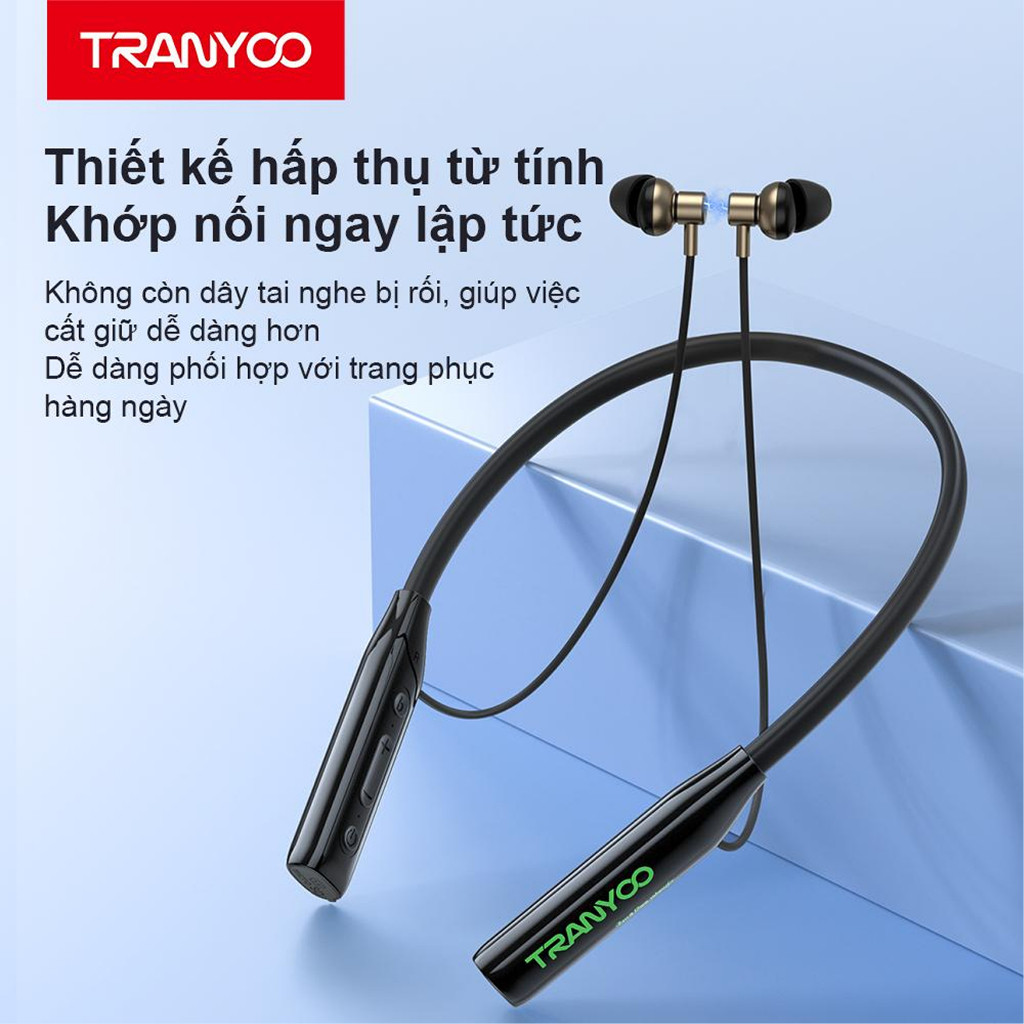 Tai Nghe Bluetooth T-M31 Màng Loa Mạ Titan Thể Thao Đeo Cổ Pin Trâu Lên Đến 300h | TRANYOO VN STORE