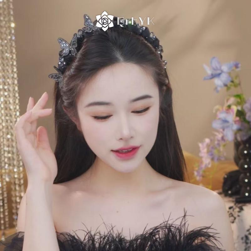 QrhYK Tính Khí Thanh Lịch Pha Lê Tóc Vòng Thời Trang Hàn Quốc Ngọt Ngào Chống Trơn Trượt Tiệc Cưới Phụ Kiện Tóc Mới