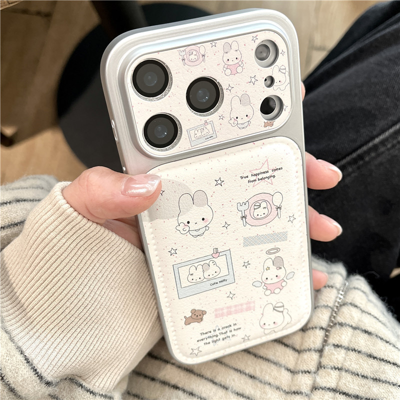 Ốp điện thoại chất liệu TPU + PU họa tiết thỏ cho iPhone 17 Pro max 16 Pro Rabbit