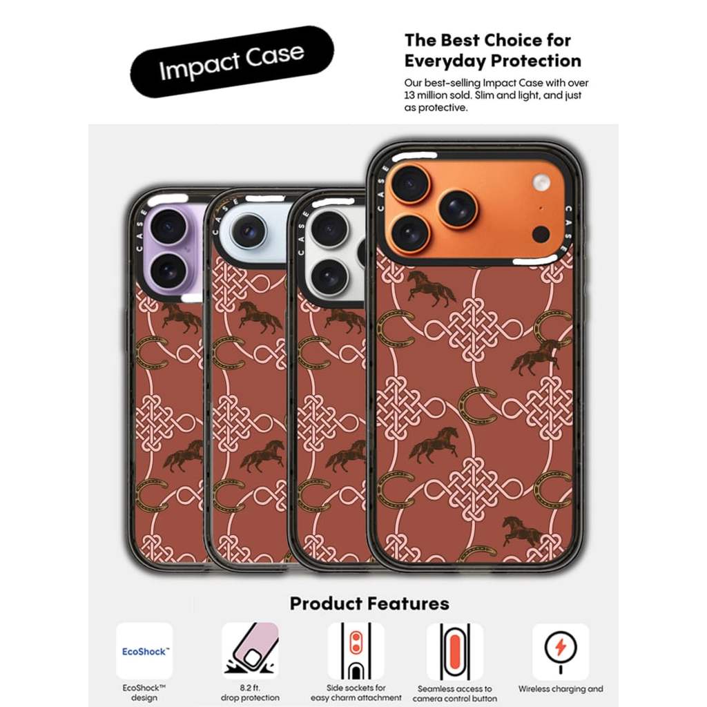 CASECASE X Nút thắt Trung Quốc trong năm con ngựa Cạnh đen Vỏ tác động hút từ tính cứng trong suốt cho Apple IPhone 12 13 14 15 16 17 Pro Max Air Plus có hộp