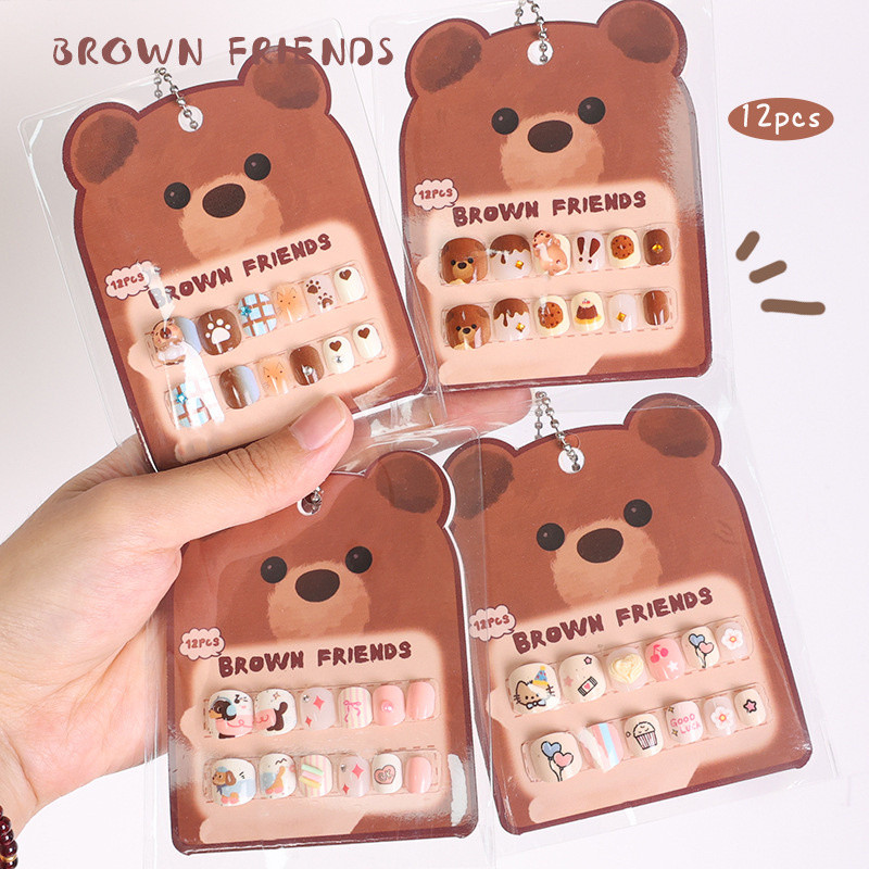 Dễ Thương Trẻ Em Hoạt Hình Ngắn Handmade Dán Móng Tay Capybara Đeo Đầu Móng Tay Giả Móng Tay