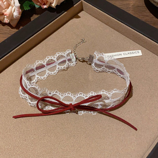 Nơ đỏ choker vòng cổ vintage thanh lịch, đa năng với dây xích sang trọng dành cho nữ
