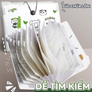 Túi đựng tài liệu A4 cho học sinh văn phòng, sticker gấu trúc dễ thương, nhiều ngăn tiện lợi, chất liệu PP 8/12 bền bỉ