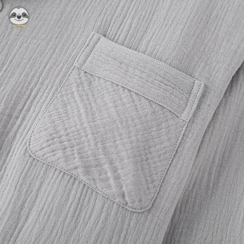 Phong Cách Nhật Bản Phong Cách Đơn Giản Nam Đơn Sắc Sợi Hai Lớp Cotton Nguyên Chất Quần Dài Tay Bộ Đồ Ngủ / Sợi Cotton Hai Lớp Cardigan Màu Trơn Xuân Thu Loungewear