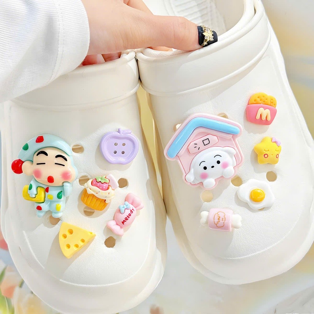 SetCharm Shin Cậu Bé Bút Chì & Đồ Ăn Cute Baby Pastel – Charm Gắn Dép Ngộ Nghĩnh, Phụ Kiện DIY Dép Xinh