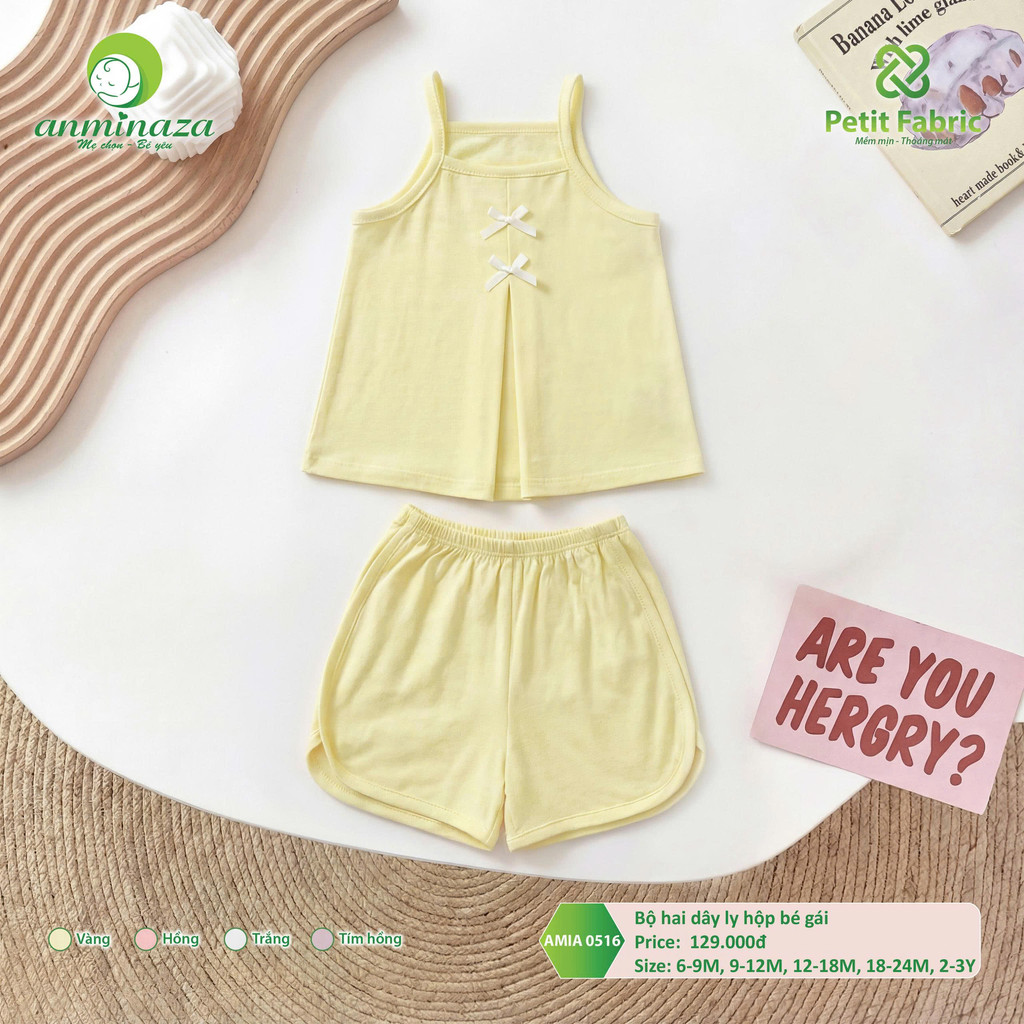 Bộ Hai Dây Bé Gái Anminaza Vải Sợi Tre Petit Mềm Mại Co Dãn - Hàng Chính Hãng AMI0516