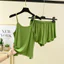 Shop Modal Bộ Đồ Ngủ Nữ Dây Đeo Bên Trong Quần Short Đáy Áo Sơ Mi Rời Loungewear Bộ Đồ Hai Mảnh