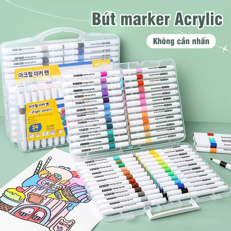Màu Acrylic Marker 12 Màu Cao Cấp - Bút Lông Màu Học Sinh - Bộ Vẽ Tranh Chuyên Nghiệp Và Sáng Tạo