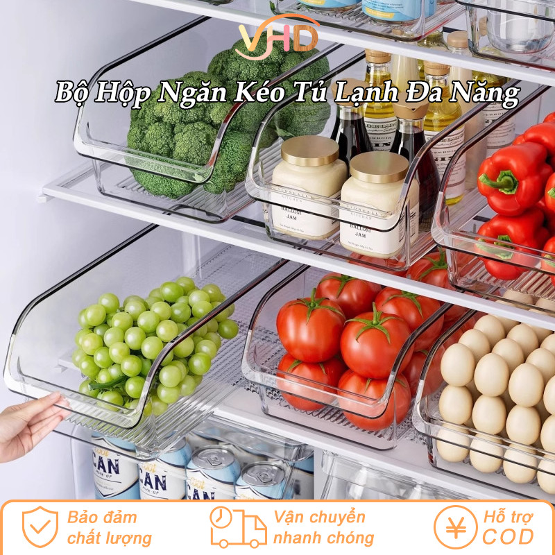 Hộp Bảo Quản Thực Phẩm Dạng Ngăn Kéo Cho Tủ Lạnh - Dung Tích Lớn, Đựng Rau Củ, Trái Cây, Trứng, Đồ Uống Đa Năng