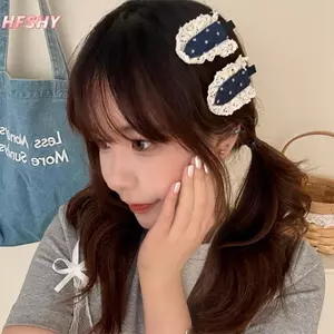 Kẹp Tóc Lovelly Ren BB Cho Nữ - Đen Đẹp Với Họa Tiết Denim Chấm Bi, Phù Hợp Học Sinh Đại Học