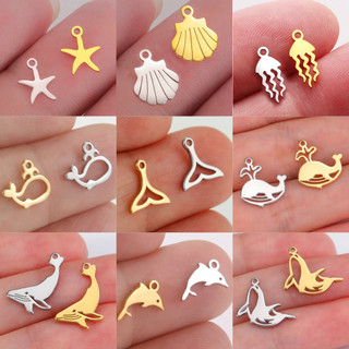 Mặt dây chuyền đại dương cá heo với charm thép không gỉ và thạch thạch - Set 5 cái phù hợp làm quà tặng hoặc DIY vòng cổ