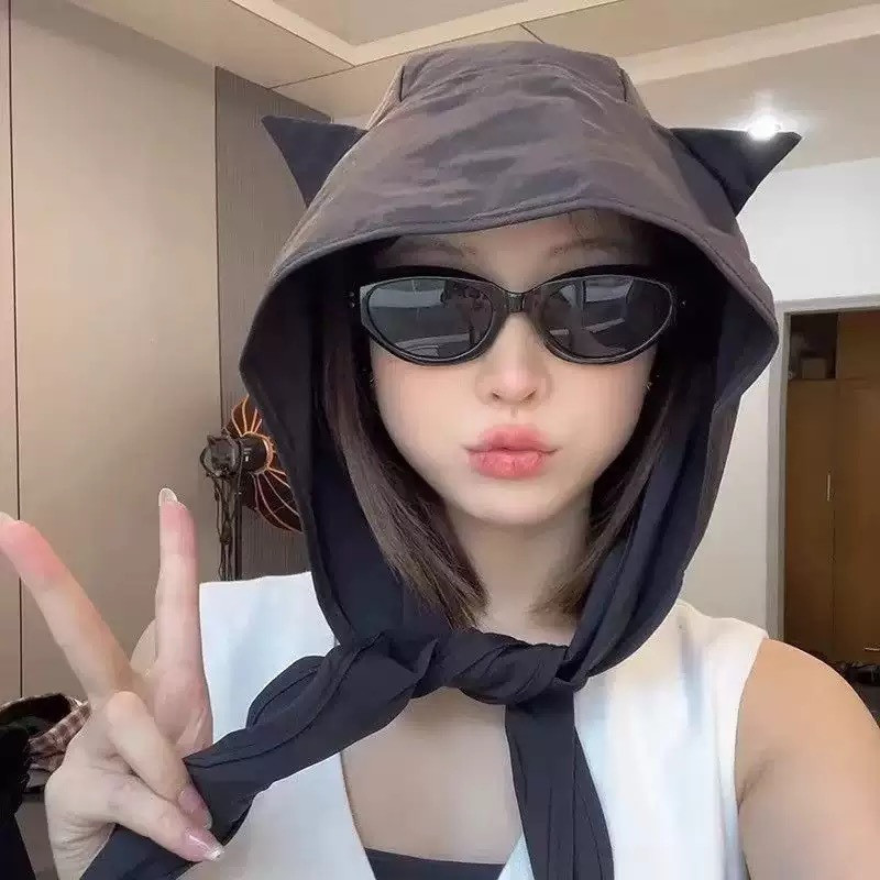Mũ Dễ Thương Tai Mèo, Quỷ Nhỏ Mũ Ngư Dân, Hood Mỏng Bảo Vệ Tai, Chống Nắng, Nhanh Khô