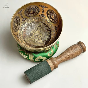 Chuông xoay Nepal Vàng 11.5cm hoa văn phật dược sư - CXNP277