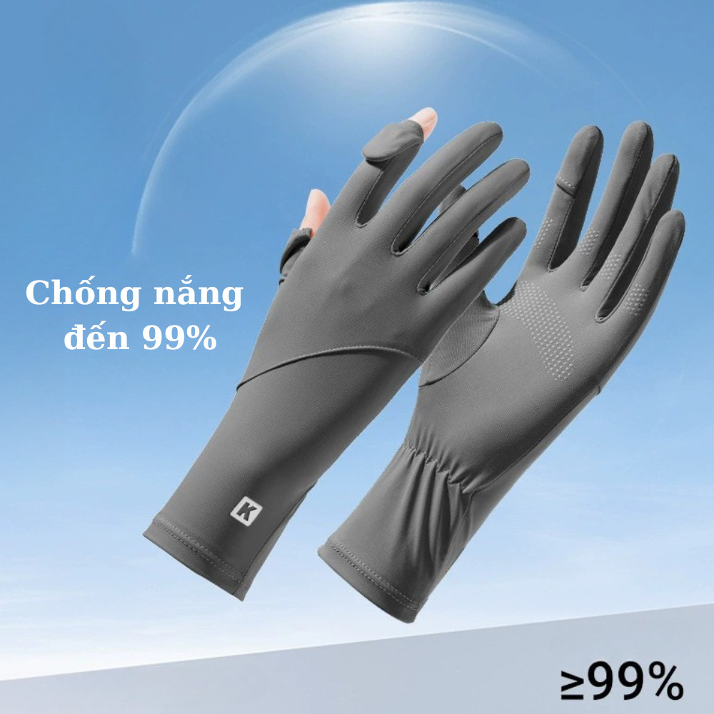 Gang tay chữ K  cho nữ chống nắng , chống tia uv vải lụa lạnh bo viền UPF50+