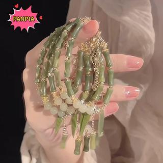 Đồng hồ tay nữ phong cách Trung Hoa retro màu xanh tre đính hạt, hợp kim lá - quà tặng thời trang