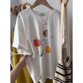 Áo thun nữ 100% cotton cổ tròn, in hình hoạt hình