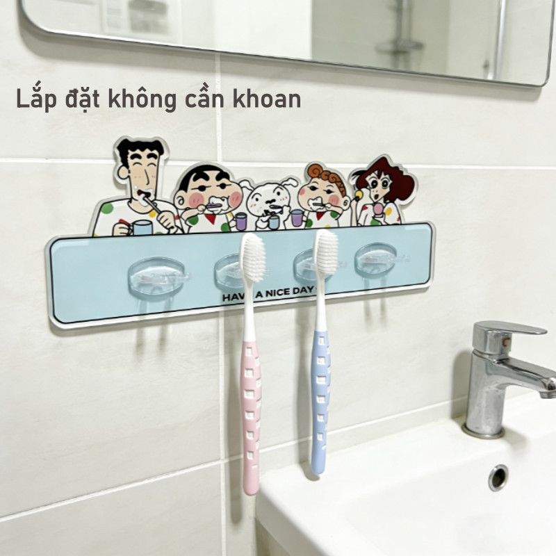 Móc treo bàn chải đánh răng họa tiết Shin dễ thương dán tường, Nó có thể chứa 4 bàn chải đánh răng