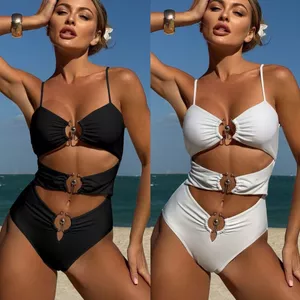 Vòng Kim Loại Ống Top Bikini Rỗng Rỗng Một Mảnh Đồ Bơi Bikini