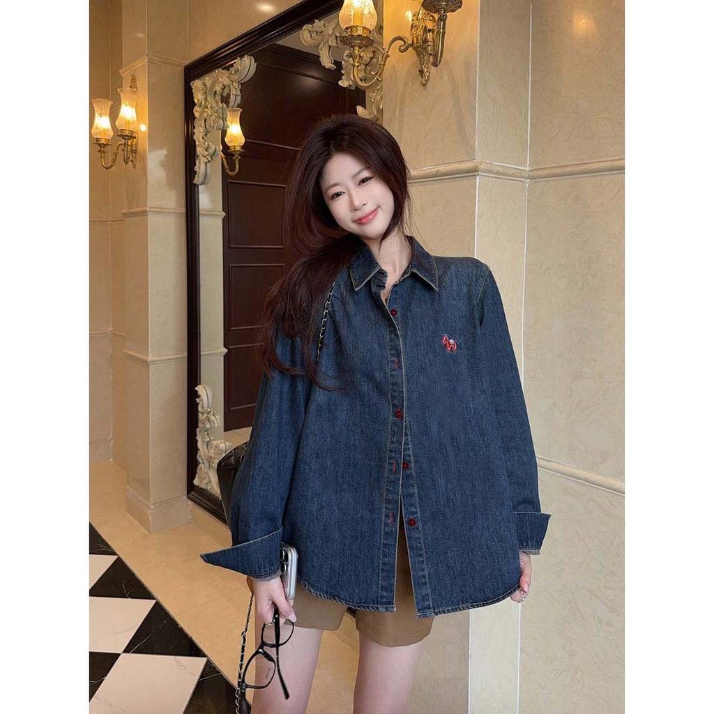 SUXI Áo sơ mi denim cổ điển nhẹ nhàng dành cho nữ mùa xuân 260228