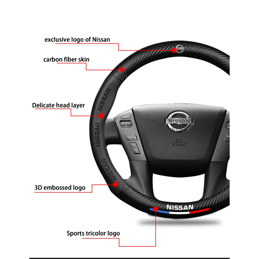 Xe Mới Chính Hãng Sợi Carbon Da Đường Kính 38cm Vô Lăng Dành Cho Xe Nissan Navara Almera Sentra Sylphy Qashqai Nv350 Kicks Grand Livina