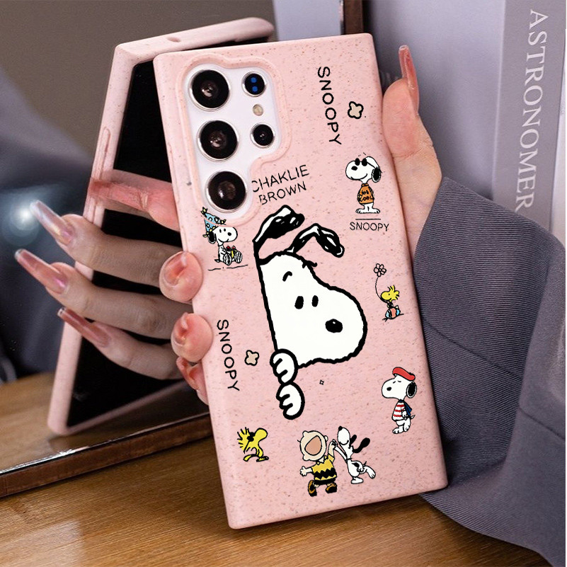 Ốp điện thoại mềm ống hút lúa mì thân thiện với môi trường "Dễ thương Snoopy" cho Samsung S26 Ultra S25 Ultra S24U S25FE A56 A55 S23 U / S22 / S20 FE A17 A07 Vỏ Samsung chống sốc