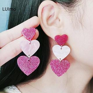 Mặt dây chuyền thả tòn ten và bông tai dài hình trái tim màu hồng, trang sức acrylic phong cách Hàn Quốc