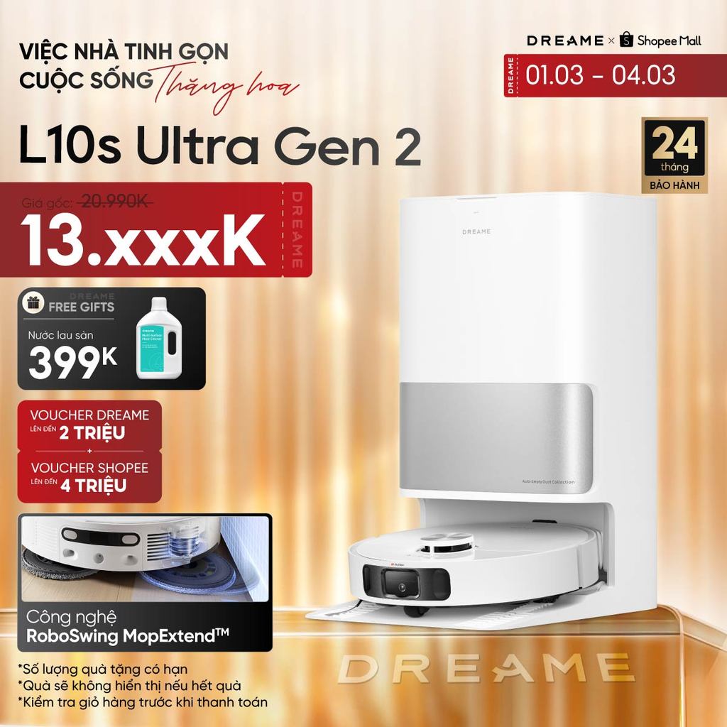 Dreame L10s Ultra Gen 2/L10s Ultra Gen 3/D20 Ultra/L10 Ultra Robot hút bụi thông minh | Lau xoay kép | BH 24 tháng