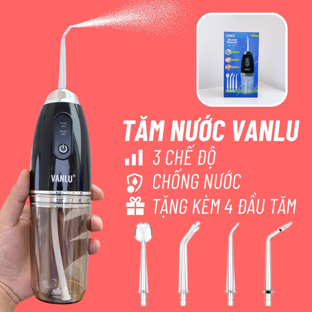 Máy Tăm Nước Vanlu Optismile Hàng Chính Hãng Thương Hiệu Đức Fullbox, Tặng Kèm 4 Đầu Thay Làm Sạch Răng Miệng,Tiện Lợi