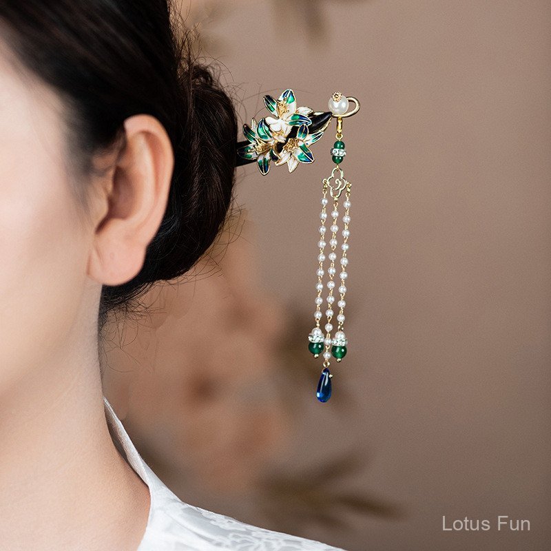 Mới - Kẹp tóc ngọc trai tua rua phong cách cung đình, phụ kiện cho trang phục cổ điển Hanfu sườn xám